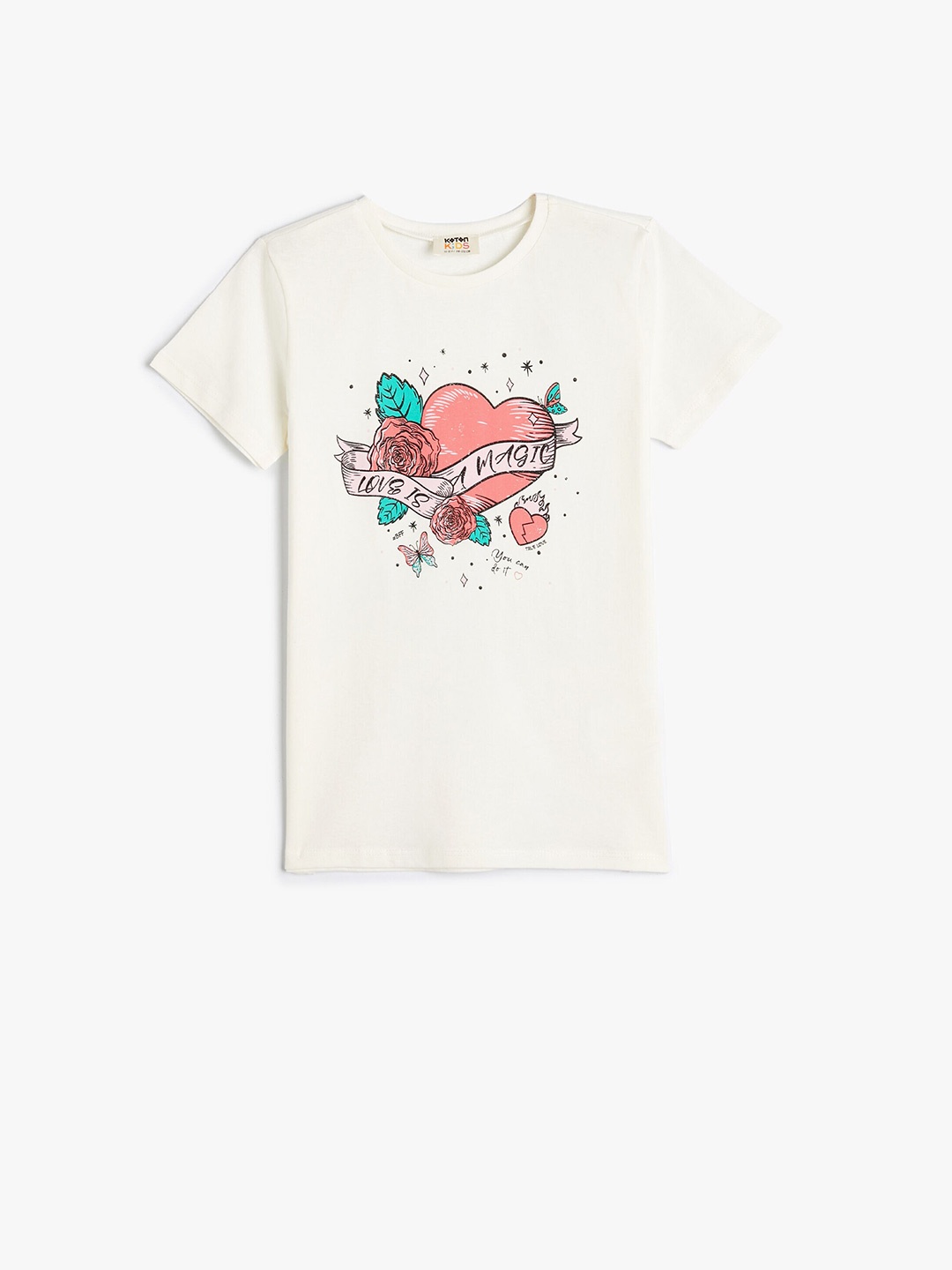 

Koton Girls Printed Round Neck Cotton T-shirt, Beige