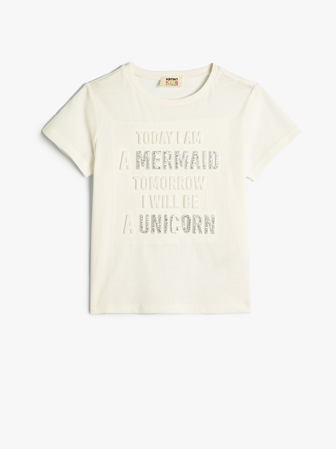 

Koton Girls Typography Printed Pure Cotton T-shirt, White