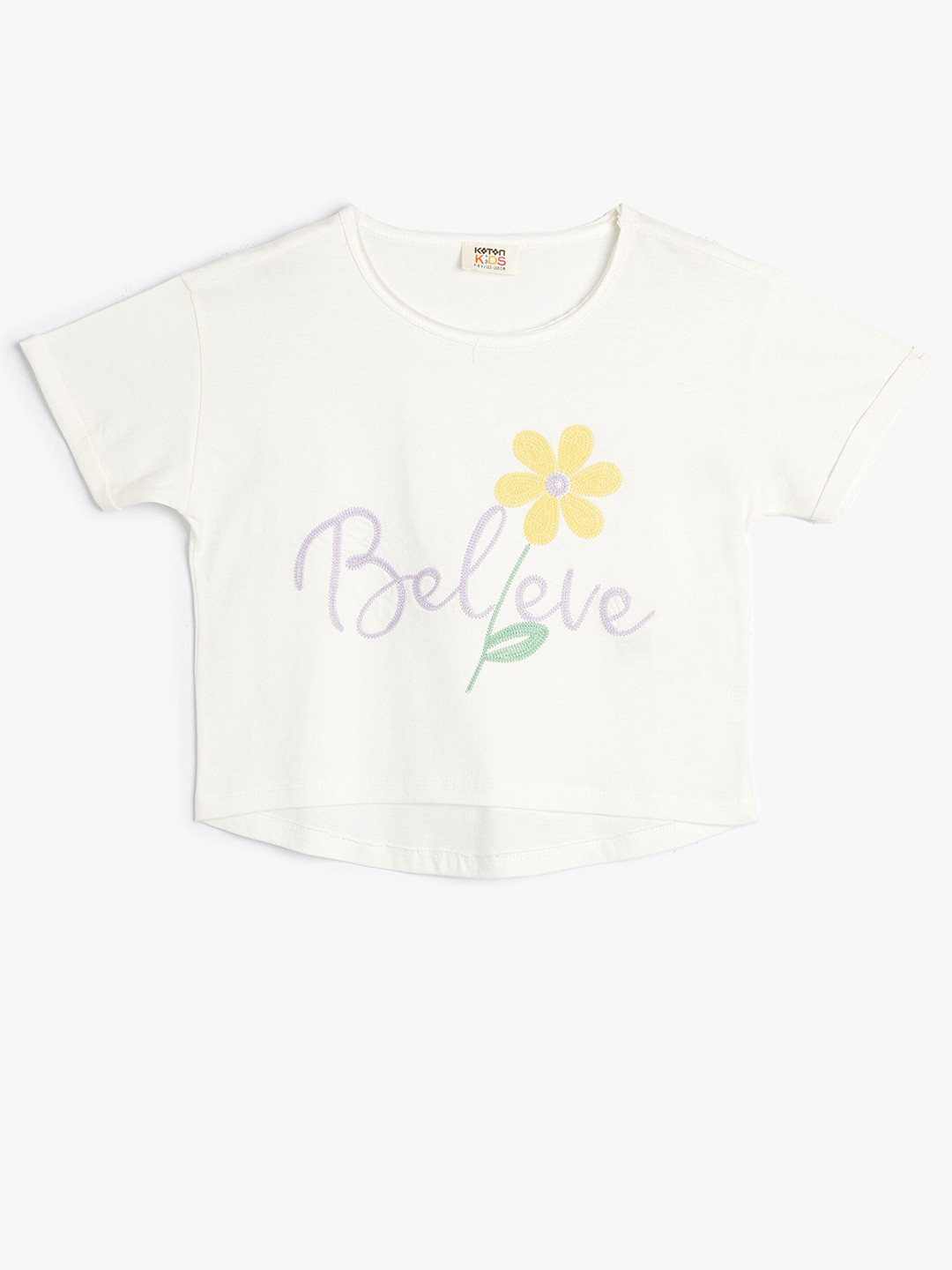 

Koton Girls Typography Printed Pure Cotton T-shirt, Beige