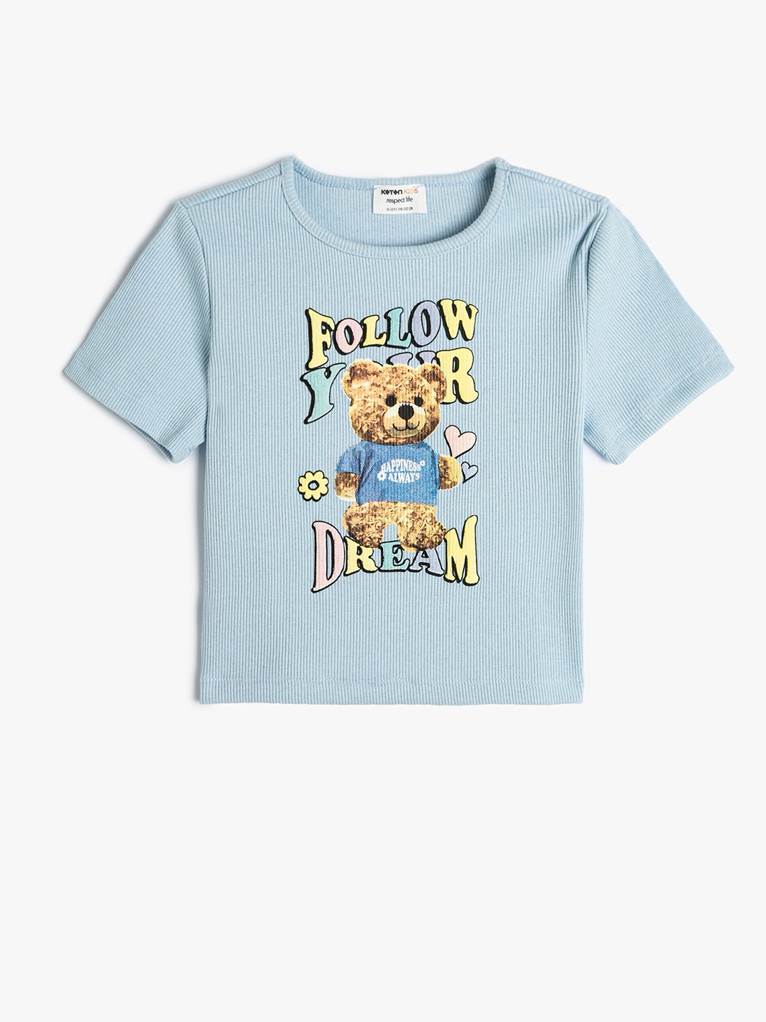 

Koton Girls Typography Printed Short Sleeves T-shirt, Blue