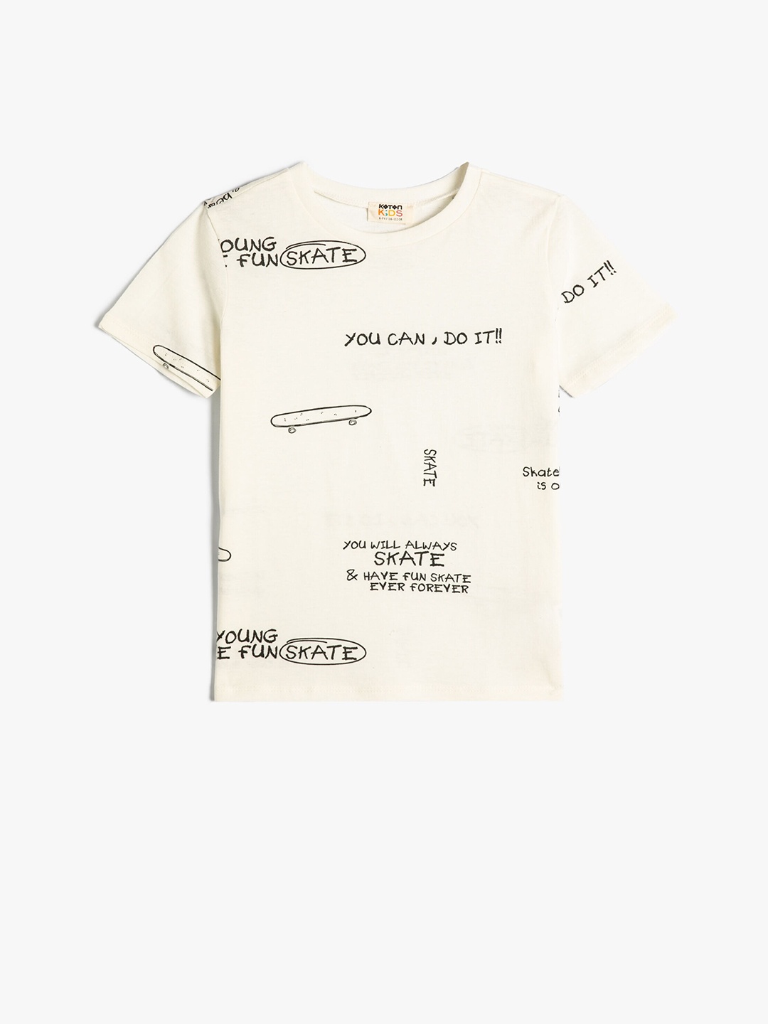 Koton Boys Graphic Printed Pure Cotton T-shirt, Beige