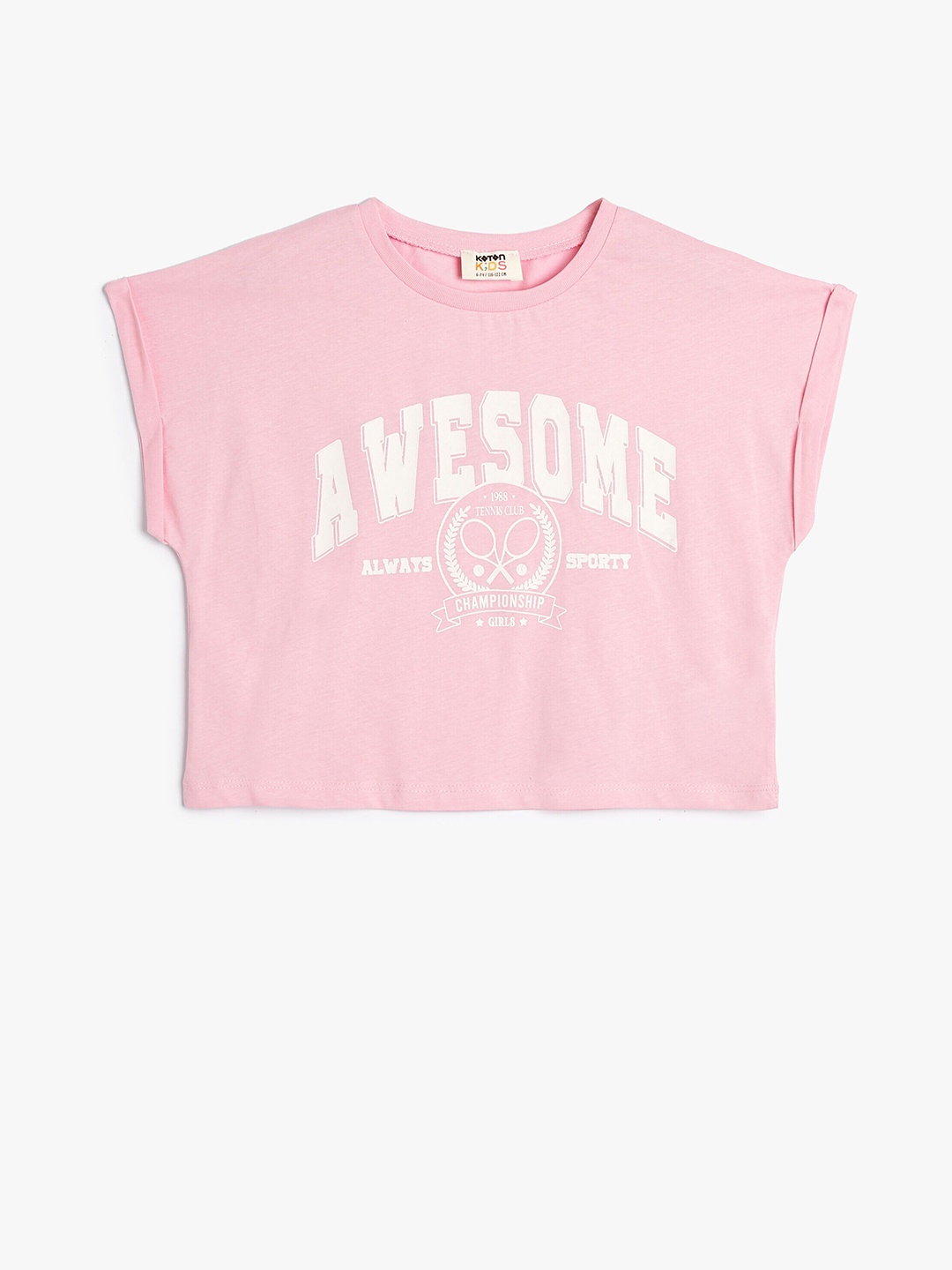 Koton Girls Typography Printed Pure Cotton T-shirt, Pink