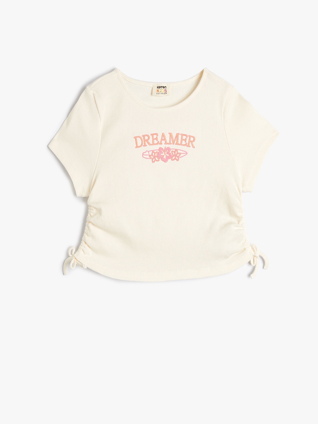

Koton Girls Typography Short Sleeves Round Neck Cotton T-shirt, Beige
