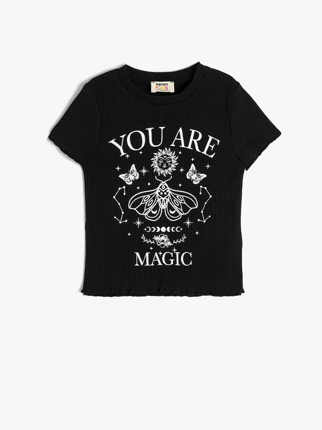 

Koton Girls Typography Printed Pure Cotton T-Shirt, Black