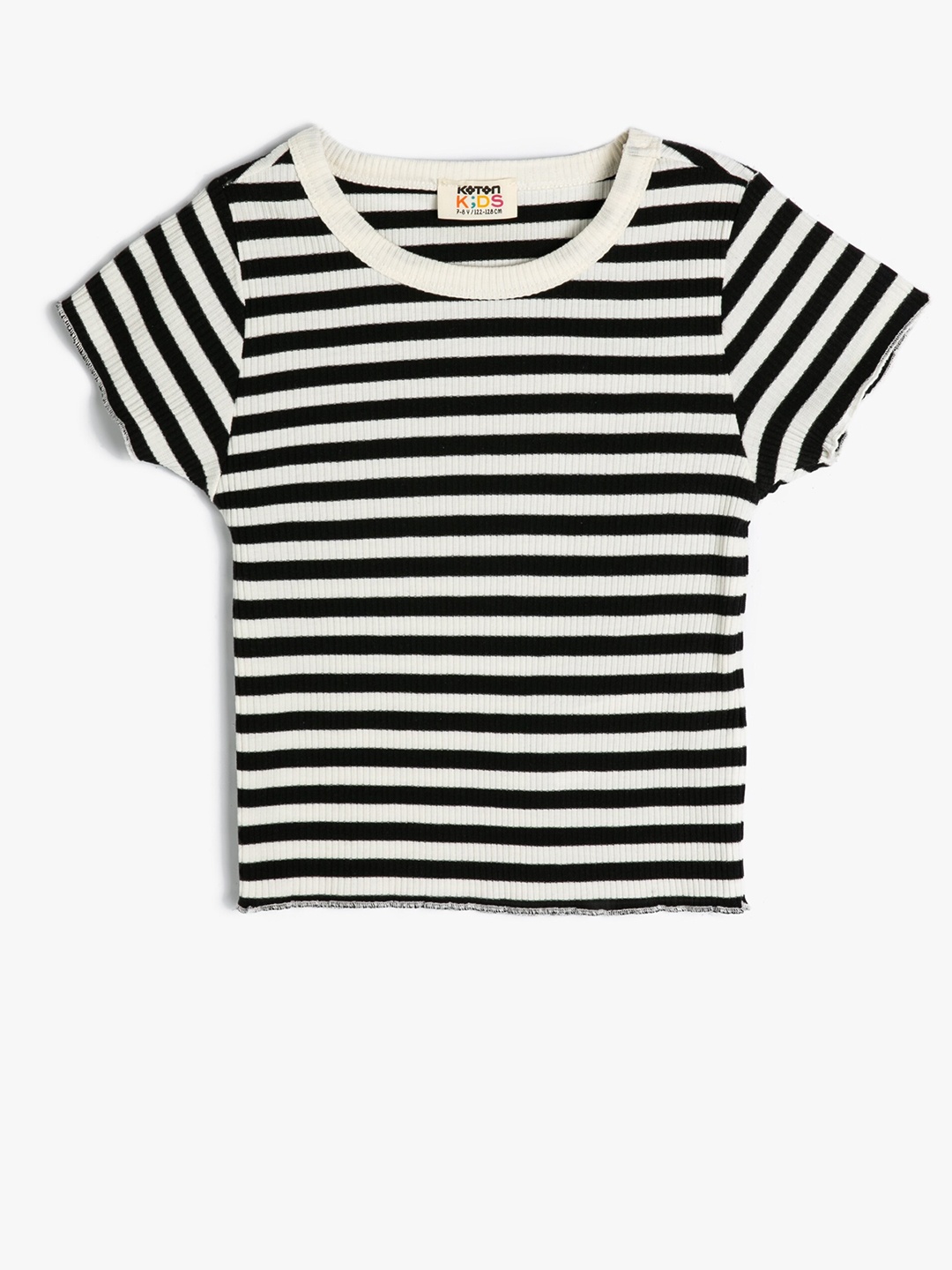 

Koton Girls Striped Round Neck Pure Cotton T-Shirt, Black