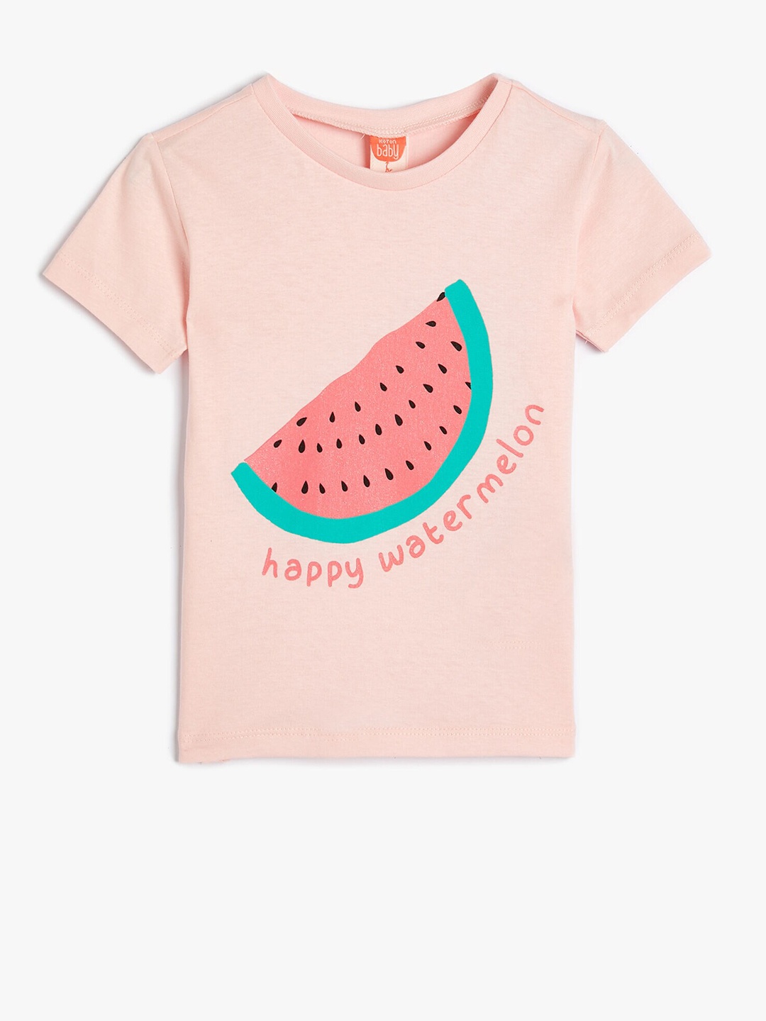 

Koton Girls Printed Round Neck Cotton T-shirt, Pink