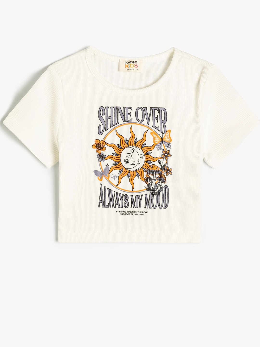

Koton Girls Typography Printed Round Neck Casual T-shirt, Beige