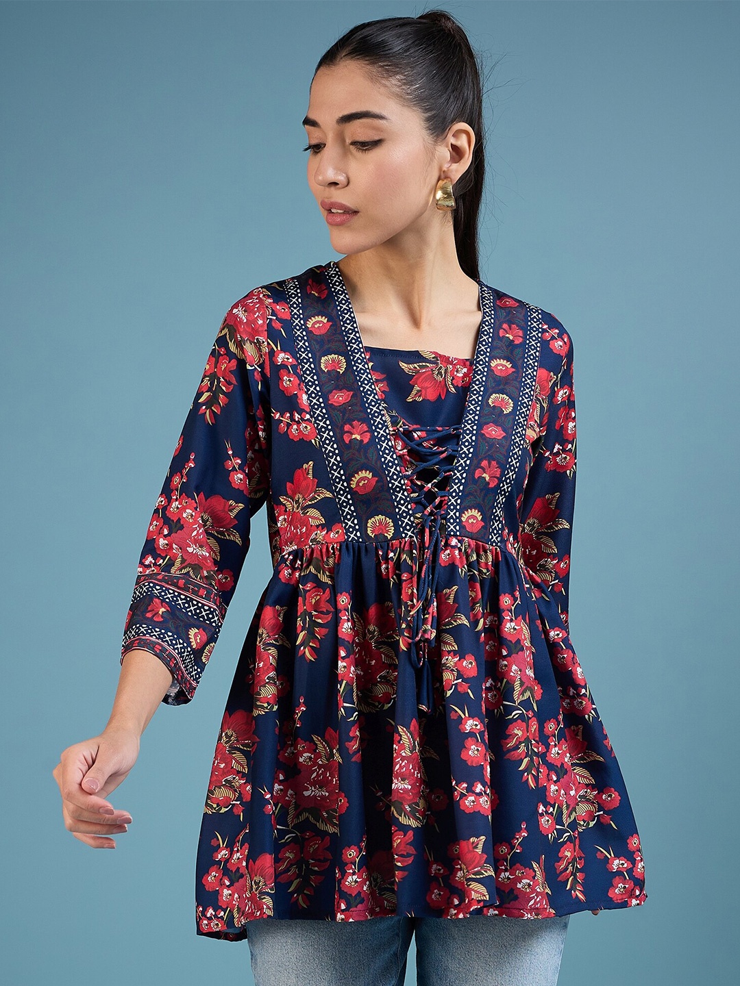 

DressBerry Floral Printed Empire Top, Blue