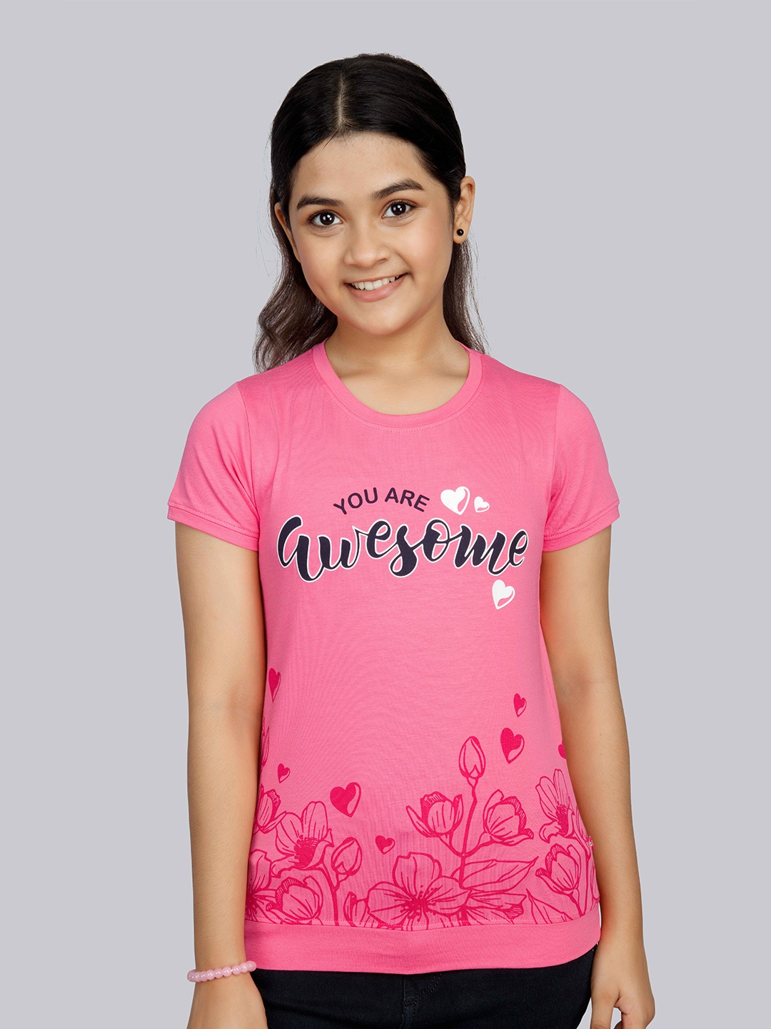 

3PIN Girls Typography Printed Round Neck Short Sleeves T-shirt, Pink