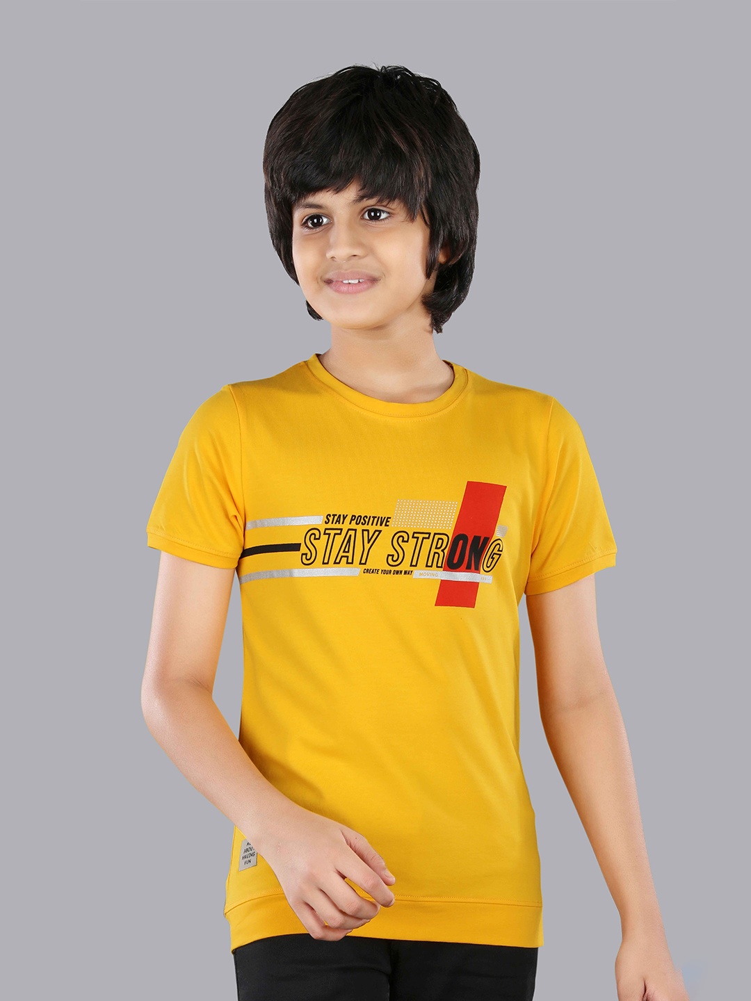 

3PIN Boys Typography Printed Round Neck Short Sleeves T-shirt, Mustard
