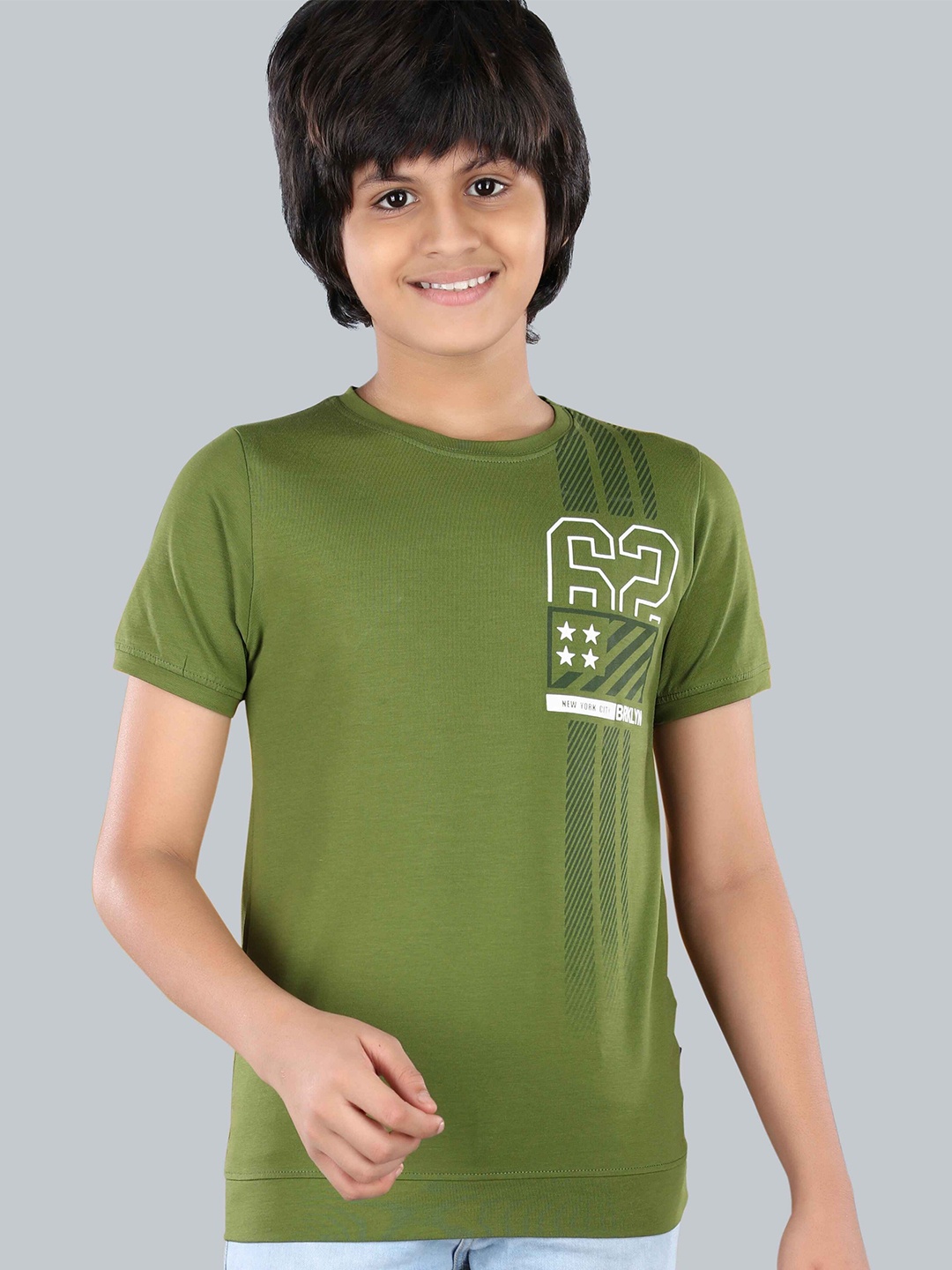 

3PIN Boys Varsity Printed Round Neck Short Sleeves T-shirt, Olive