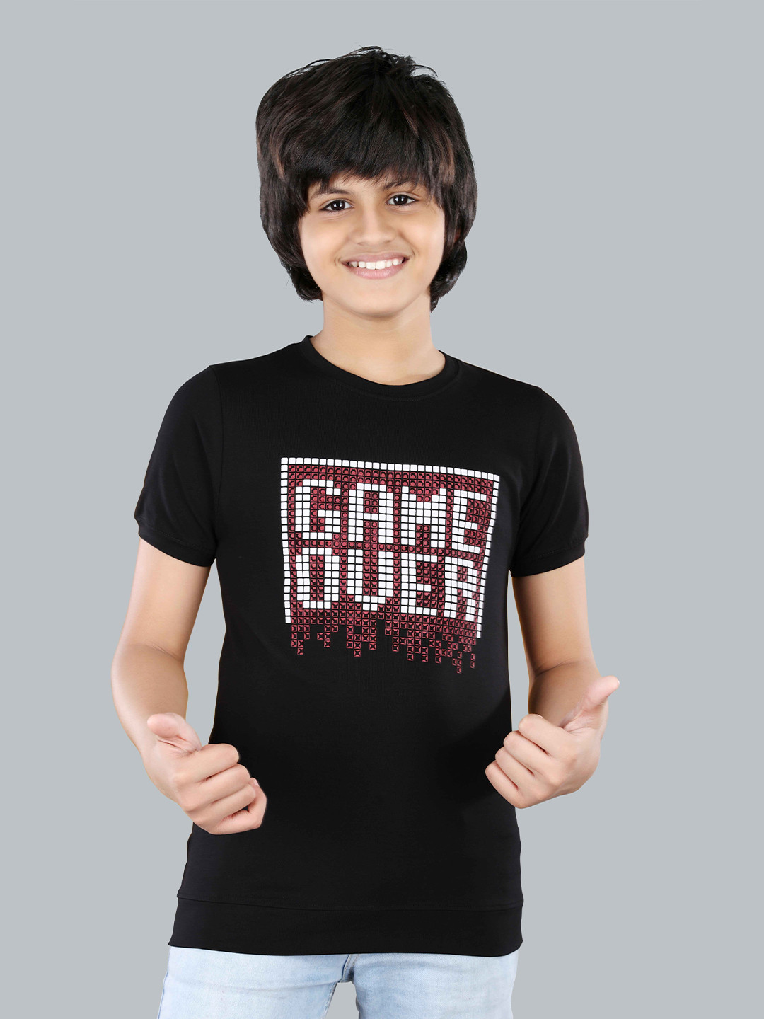 

3PIN Boys Typography Printed Round Neck Short Sleeves T-shirt, Black