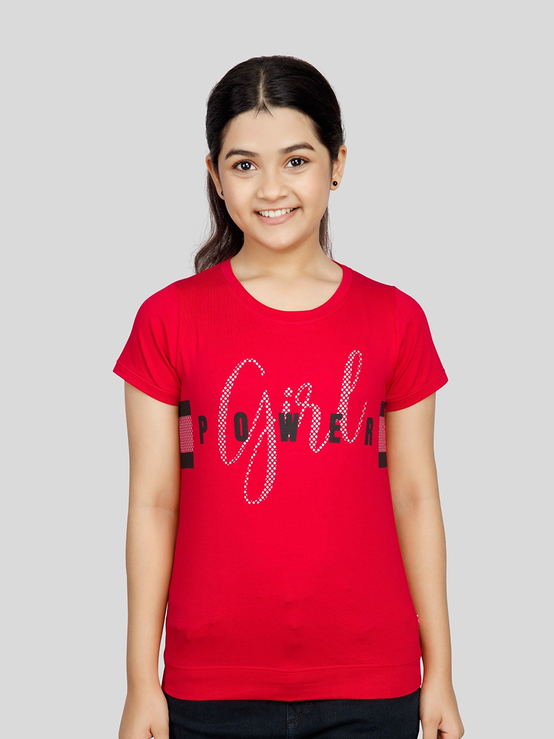 

3PIN Girls Typography Printed Round Neck Short Sleeves T-shirt, Red