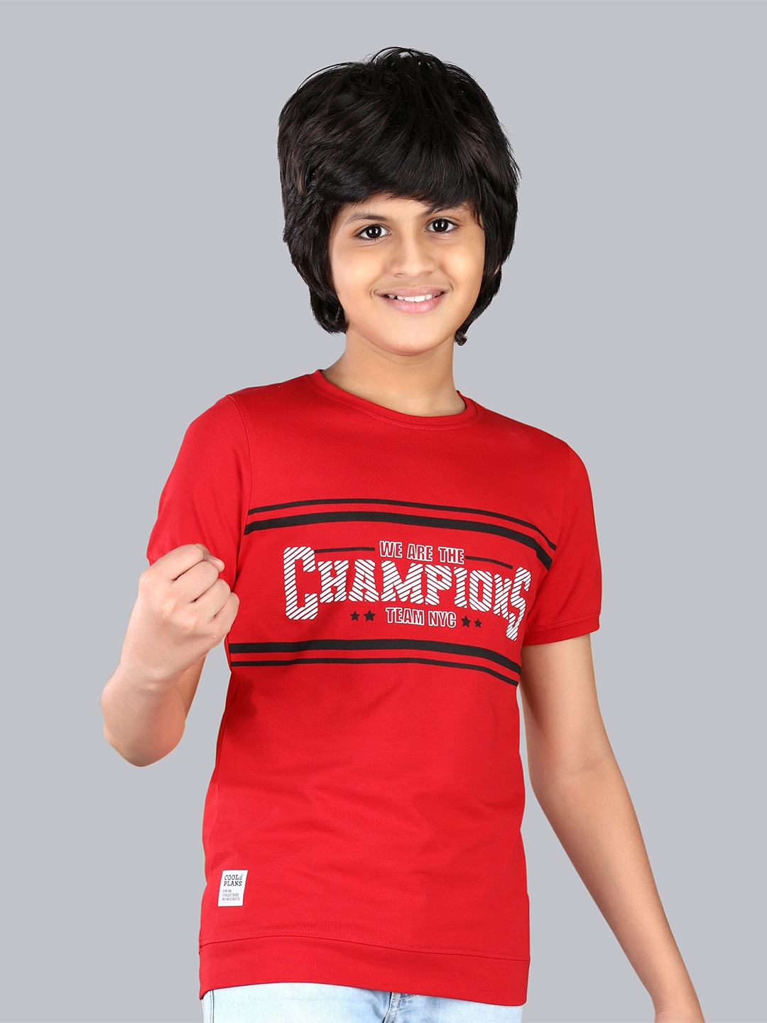 3PIN Boys Typography Printed Round Neck Short Sleeves T-shirt, Red