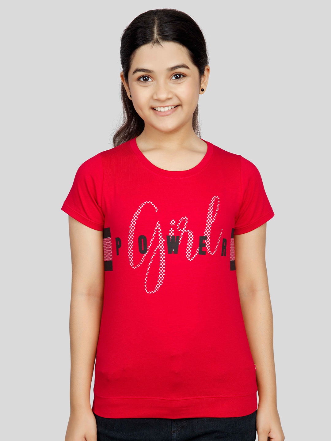 

3PIN Girls Typography Printed Round Neck Short Sleeves T-shirt, Red