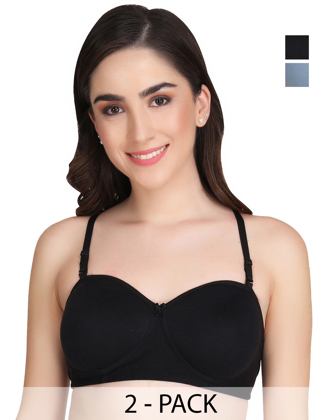 

Liigne Pack Of 2 Non-Wired Lightly Padded Everyday Bra With All Day Comfort, Black