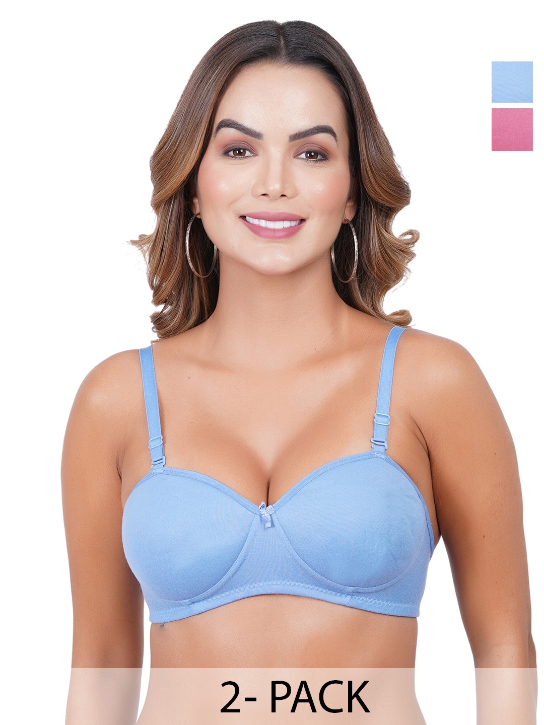 

Liigne Pack Of 2 Medium Coverage Lightly Padded Everyday Bras With All Day Comfort, Blue