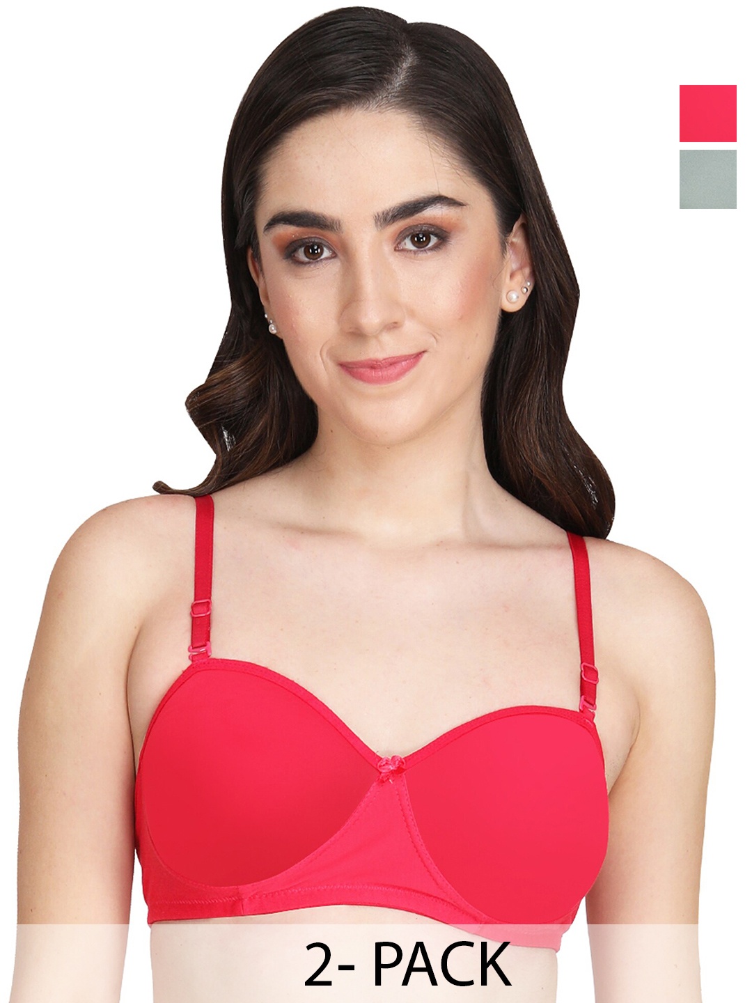 

Liigne Pack Of 2 Half Coverage Lightly Padded Everyday Bras- All Day Comfort, Red