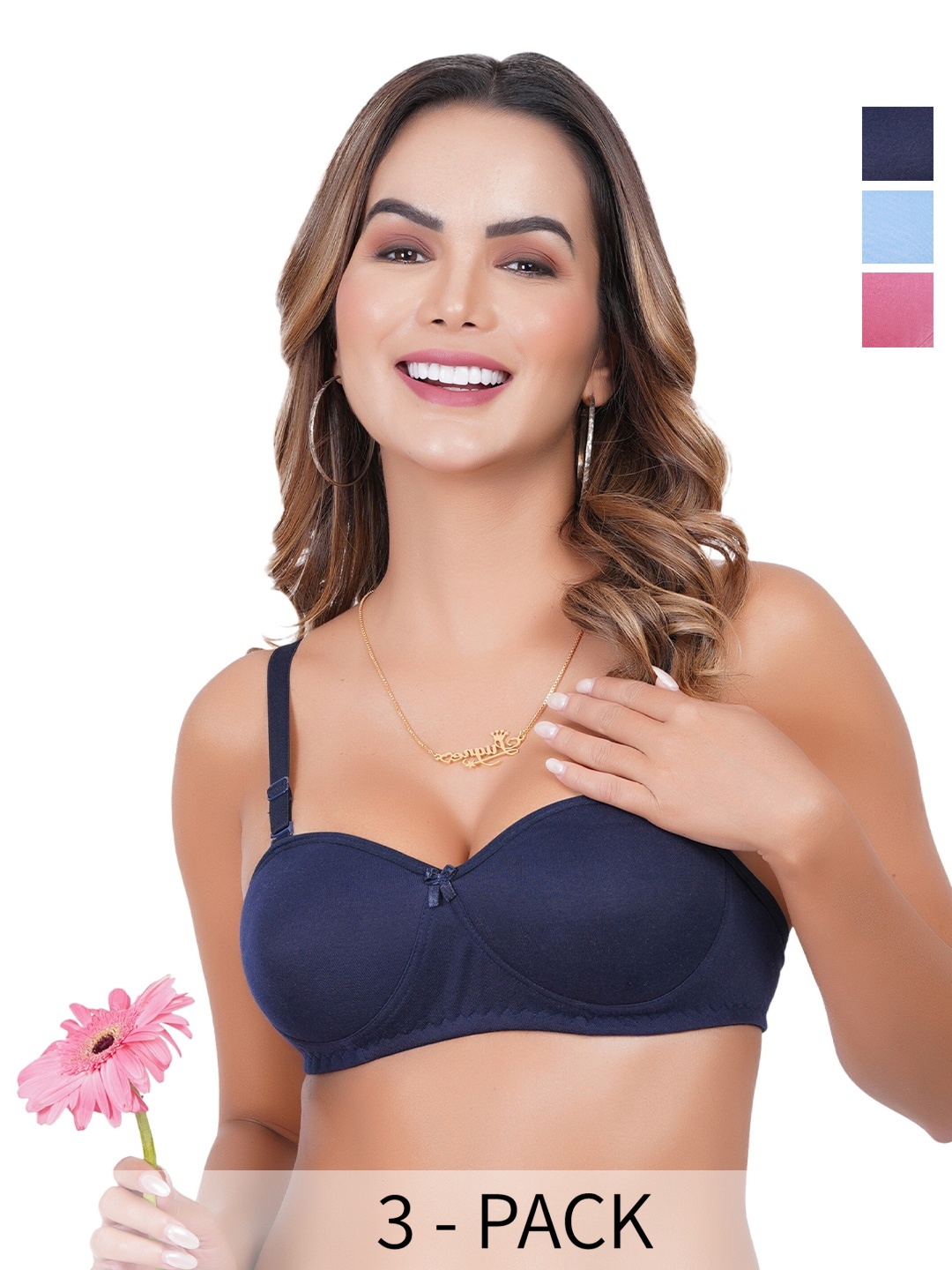 

Liigne Pack Of 3 Full Coverage Lightly Padded Everyday Bras With All Day Comfort, Pink