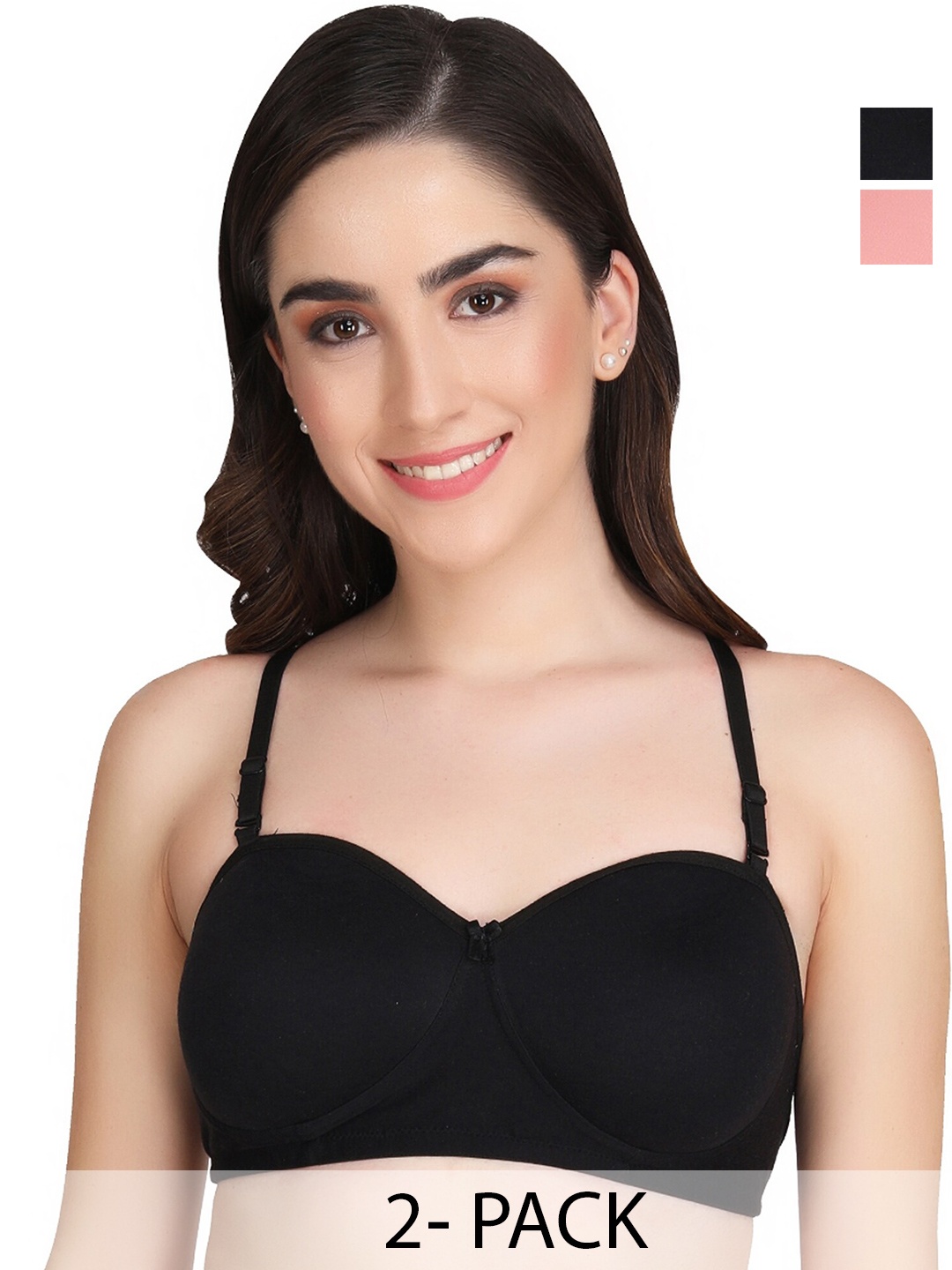 

Liigne Pack Of 2 Half Coverage Lightly Padded Everyday Bra With All Day Comfort, Black