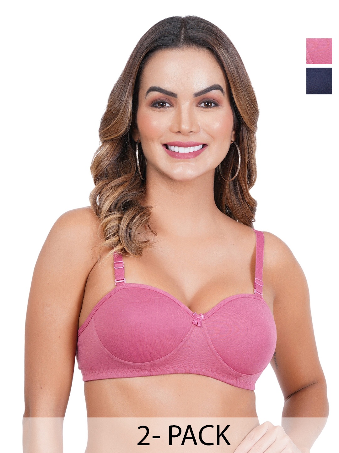 

Liigne Pack Of 2 Half Coverage Lightly Padded Everyday Bras- All Day Comfort, Navy blue