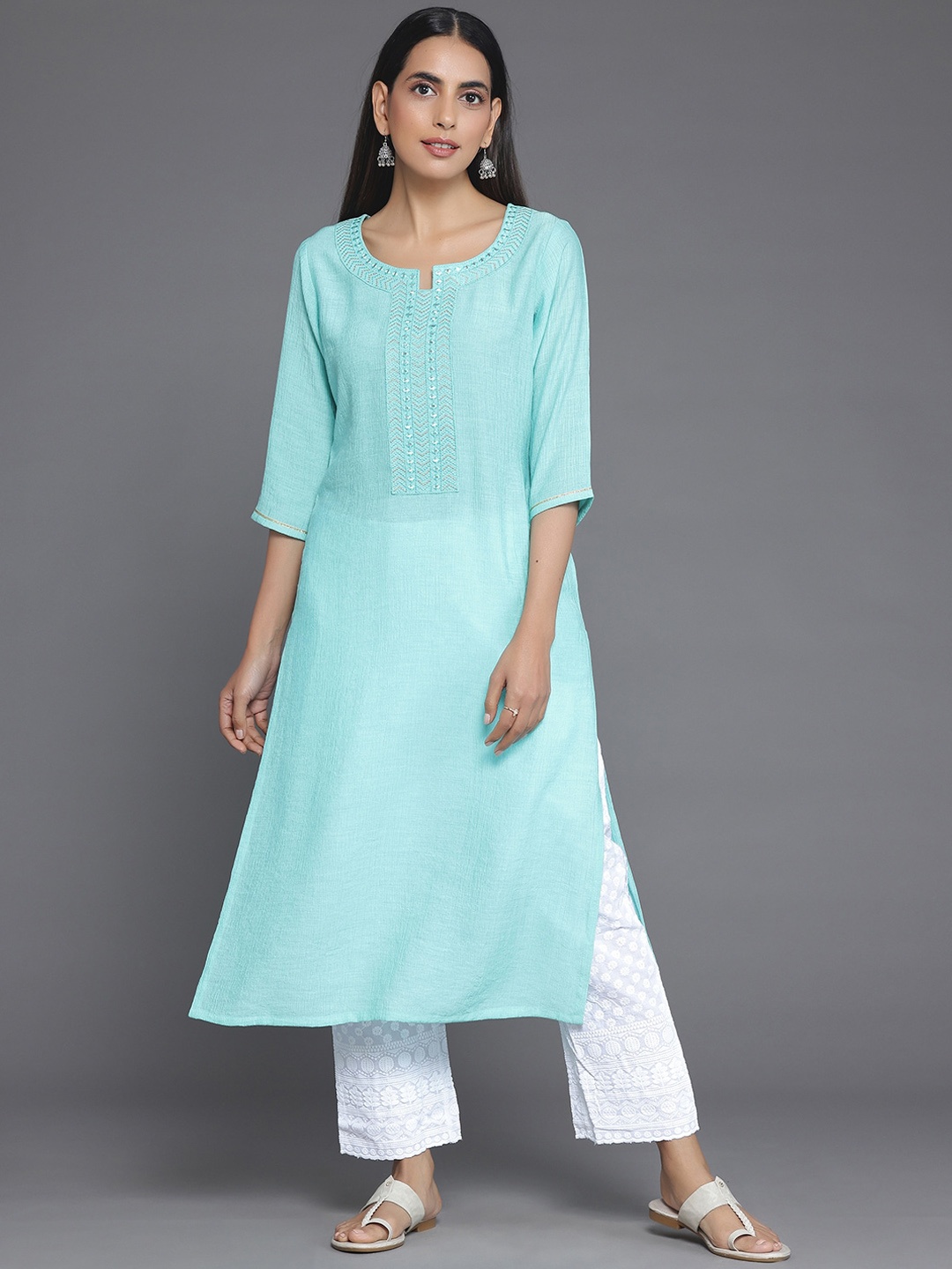 

Libas Yoke Design Cotton Chikankari Kurta, Blue