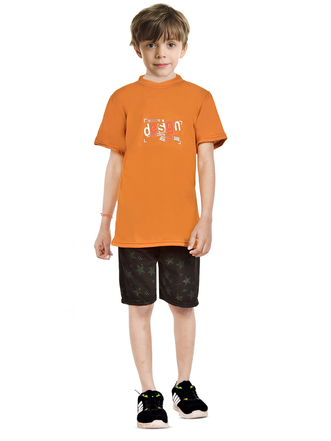 

BAESD Boys Printed T-shirt with Shorts, Mustard