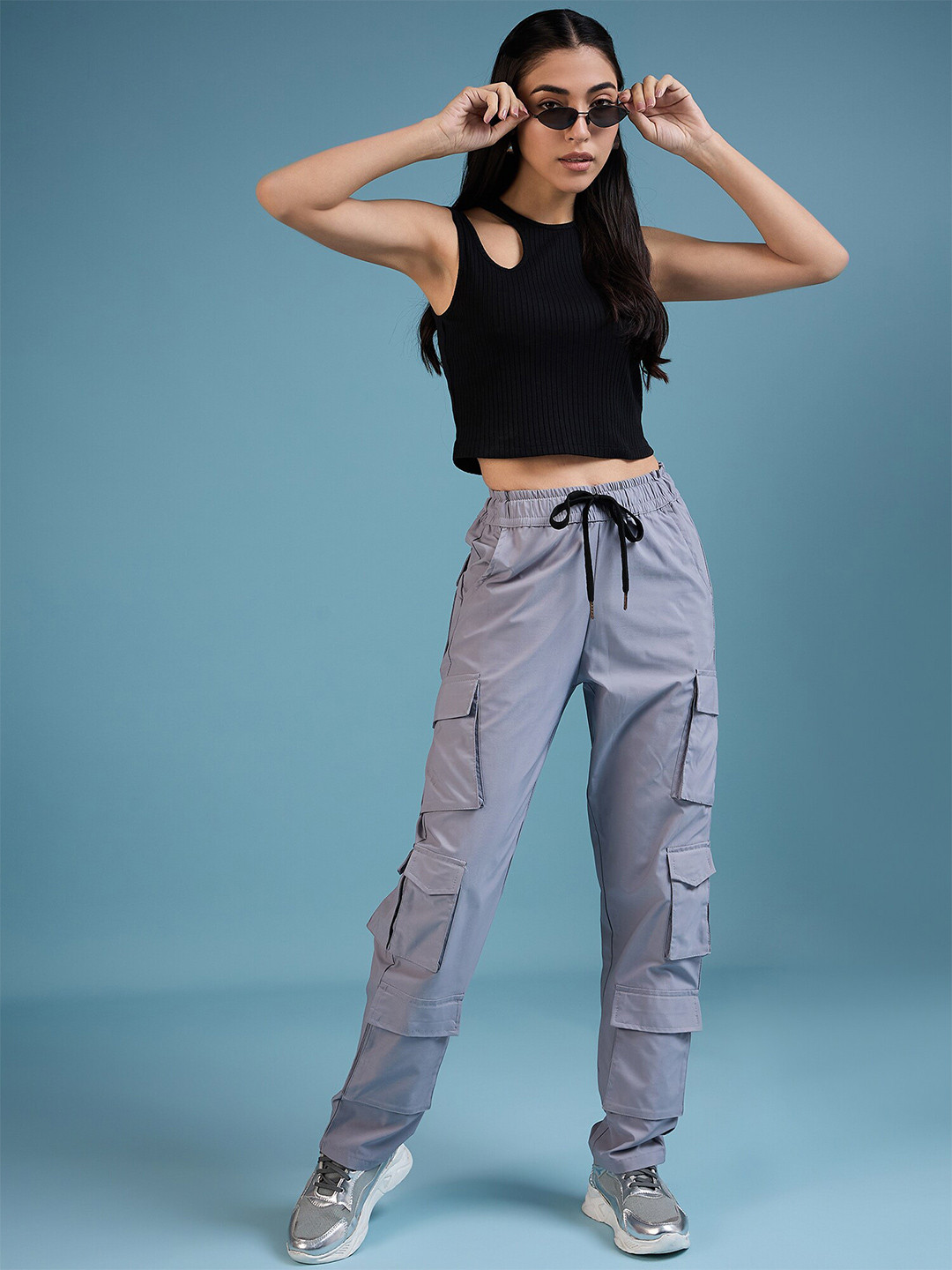 

DressBerry Black Vertical Striped Cut-Out Detailed Crop Top