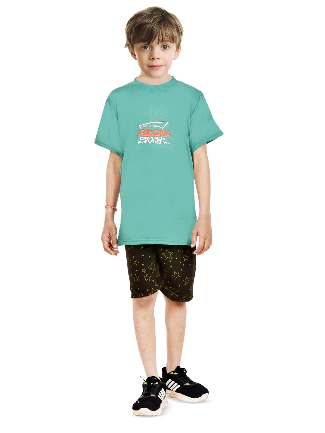 

BAESD Boys Printed Top with Shorts, Turquoise blue