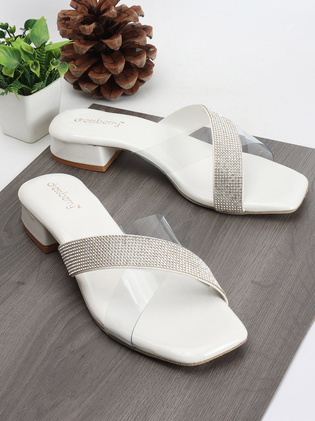 

DressBerry White Embellished Block Heels