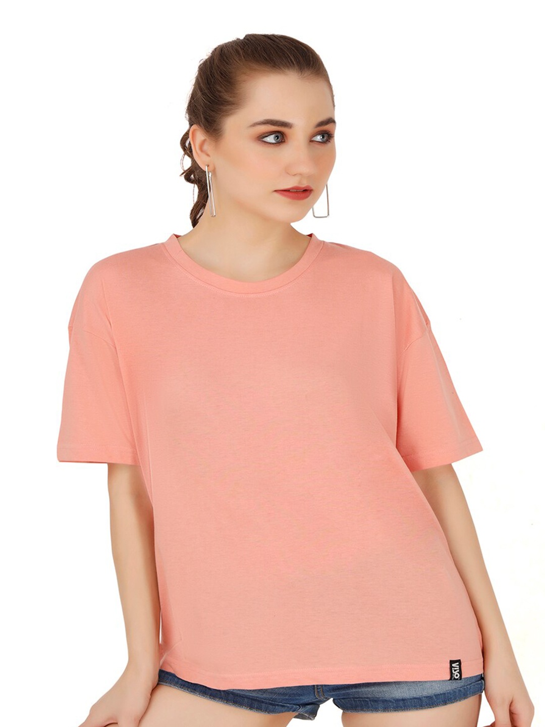 

VISO Round Neck Cotton Oversized T-shirt, Pink