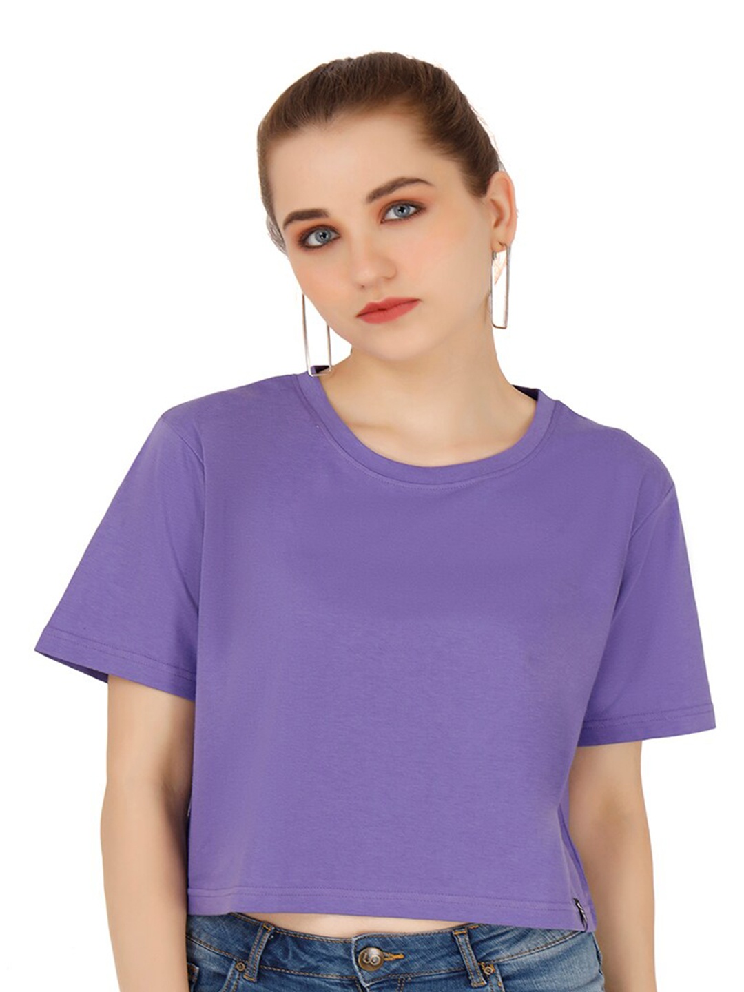 

VISO Cotton Oversized Crop T-shirt, Purple