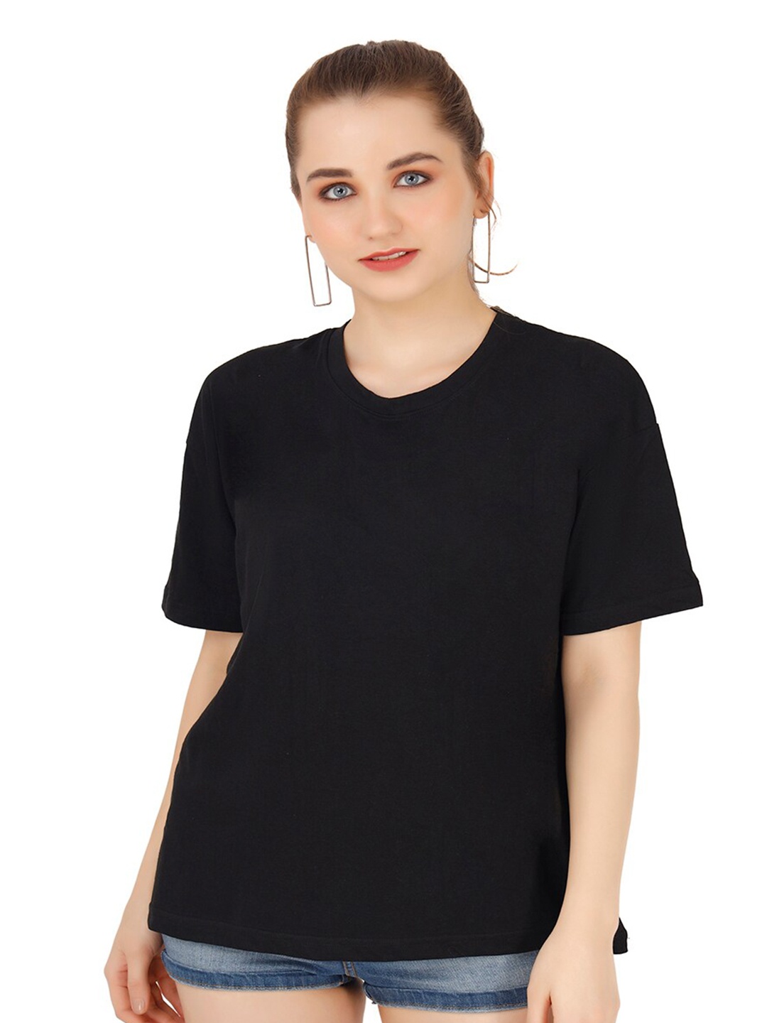 

VISO Round Neck Cotton Oversized T-shirt, Black