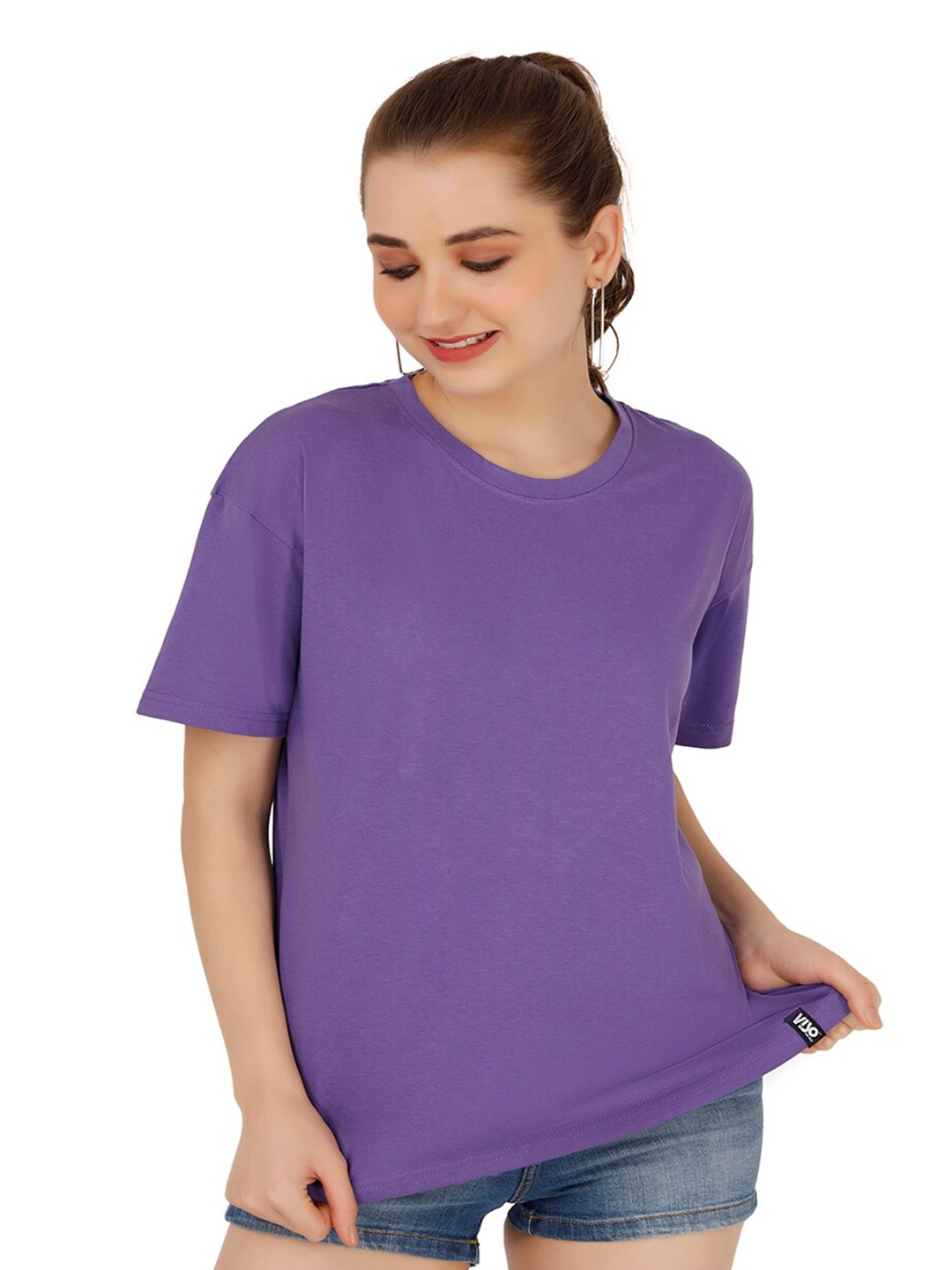 

VISO Drop-Shoulder Cotton Oversized T-shirt, Purple