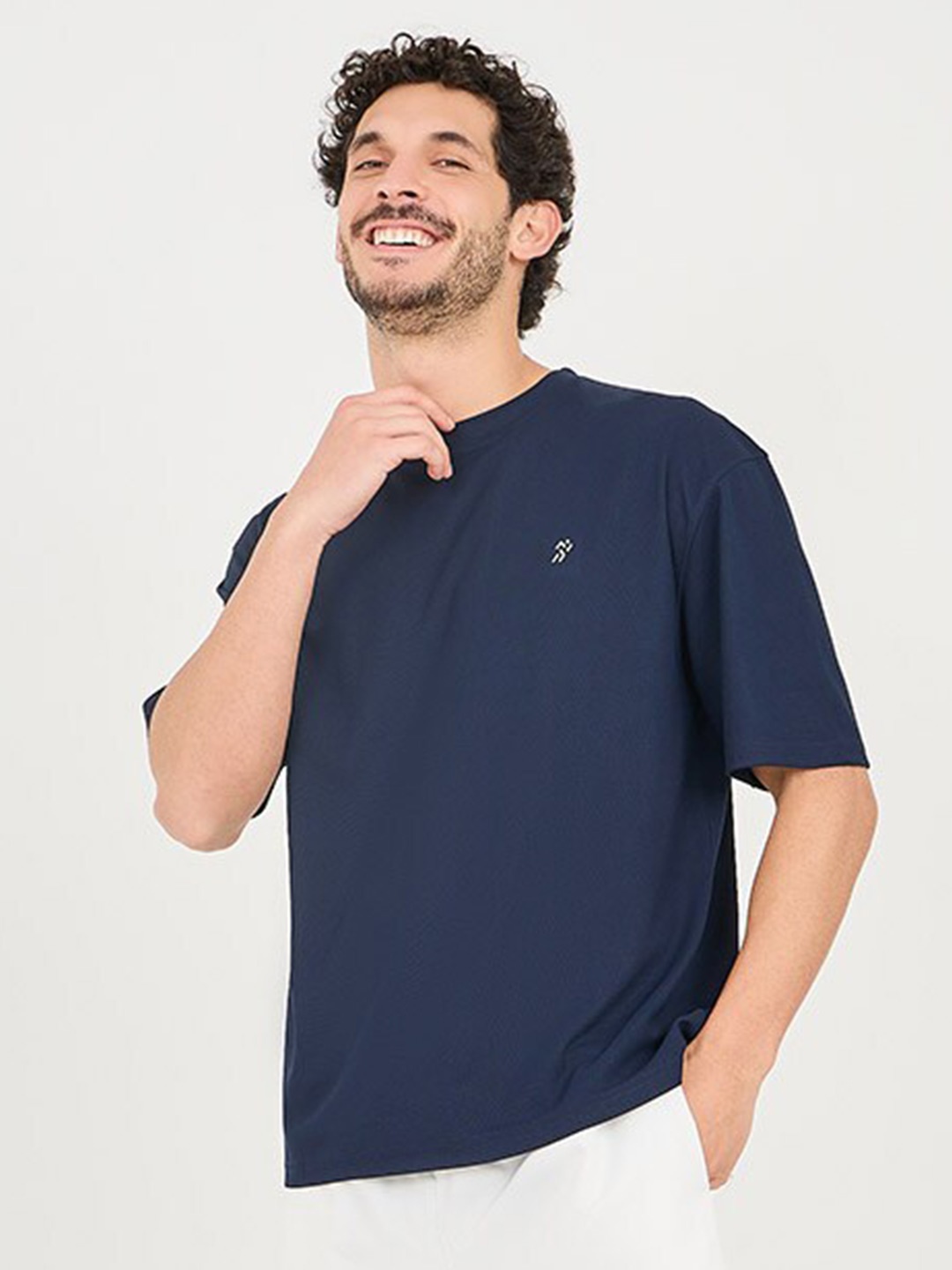 

Styli Logo Print Oversized Active T-shirt, Navy blue