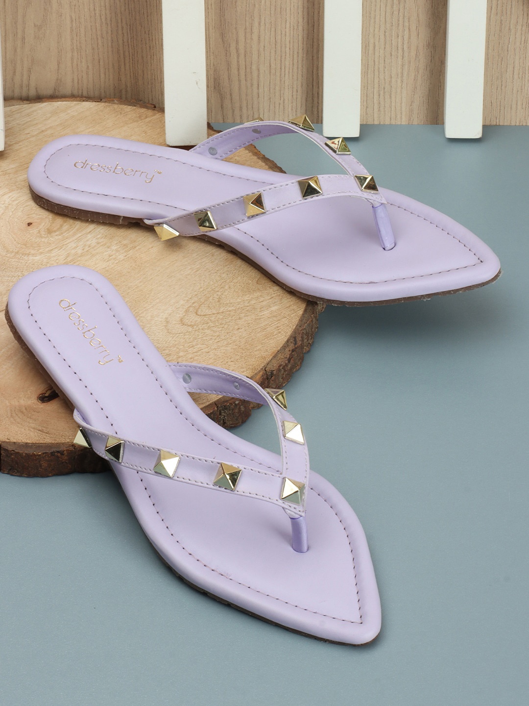 

DressBerry Purple Embellished Open Toe Flats