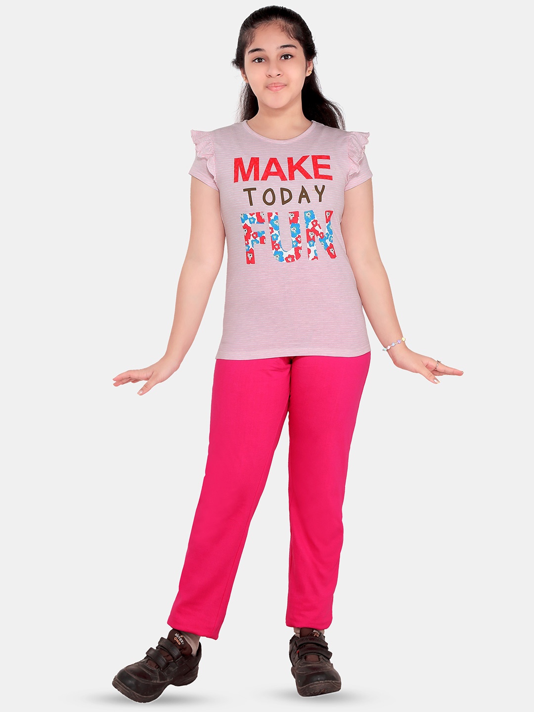 

BAESD Girls Printed Top with Trousers, Pink