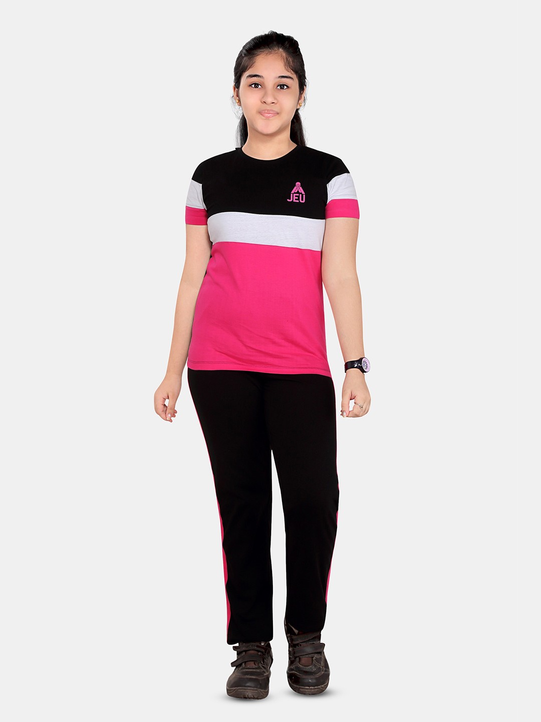 

BAESD Girls Colourblocked T-shirt with Trousers, Black