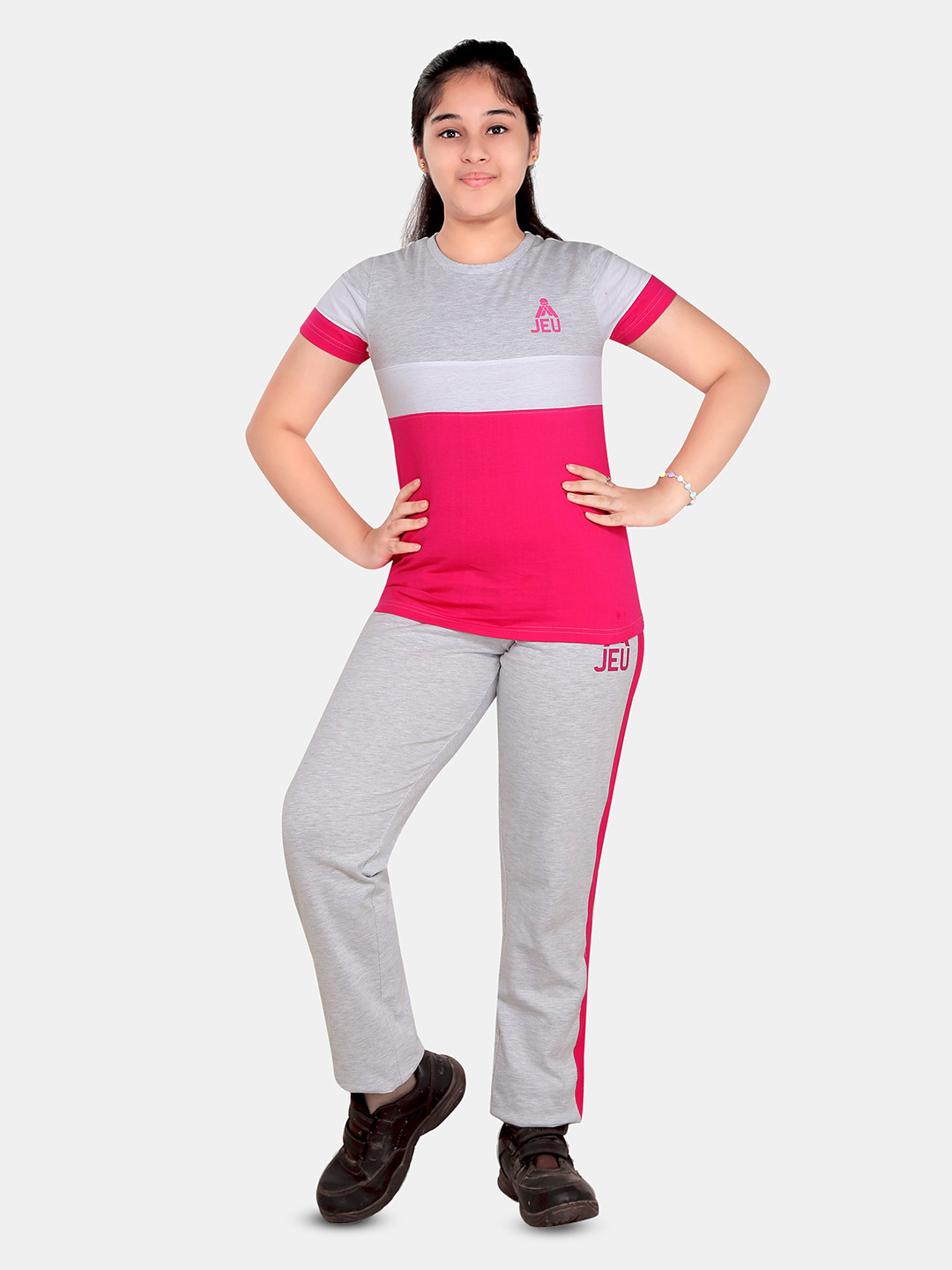 

BAESD Girls Colourblocked T-shirt with Trousers, Grey