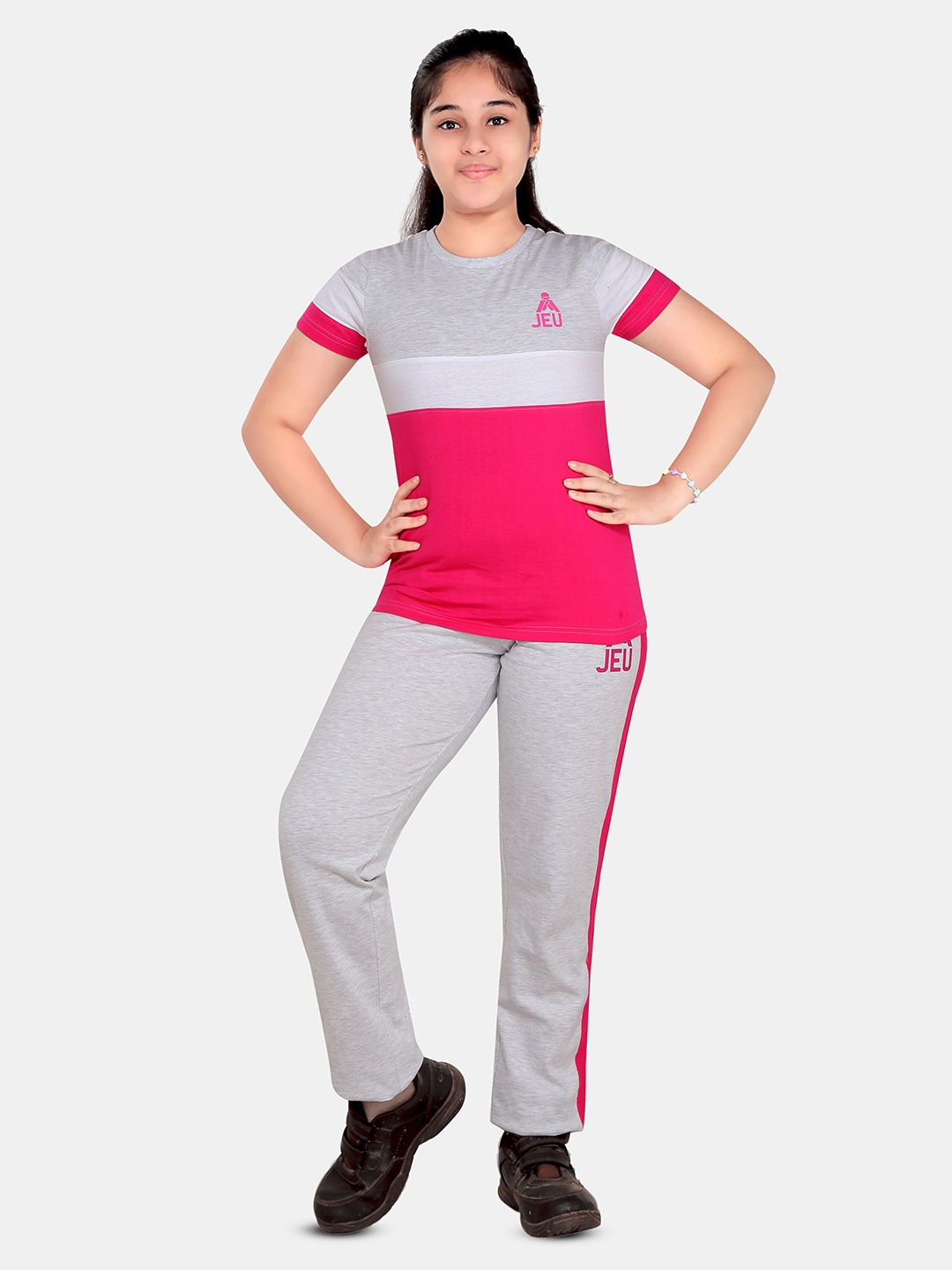 

BAESD Girls Colourblocked T-shirt with Trousers, Grey
