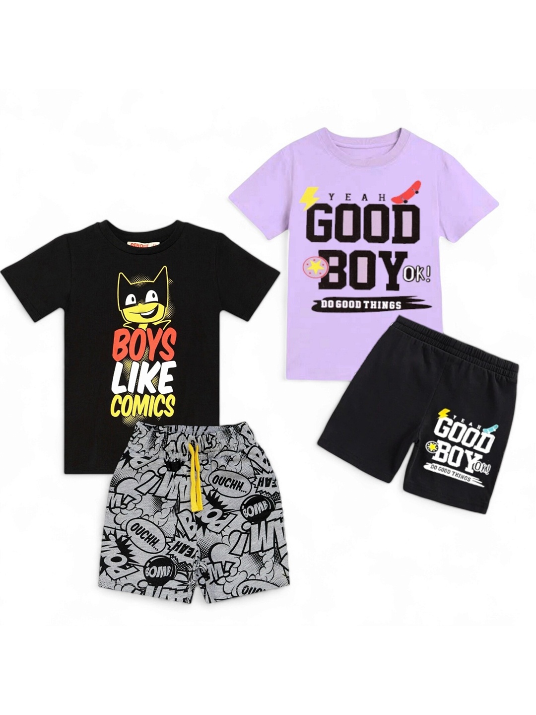 

BAESD Kids Pack Of 2 Typography Printed Pure Cotton T-shirt with Shorts, Black