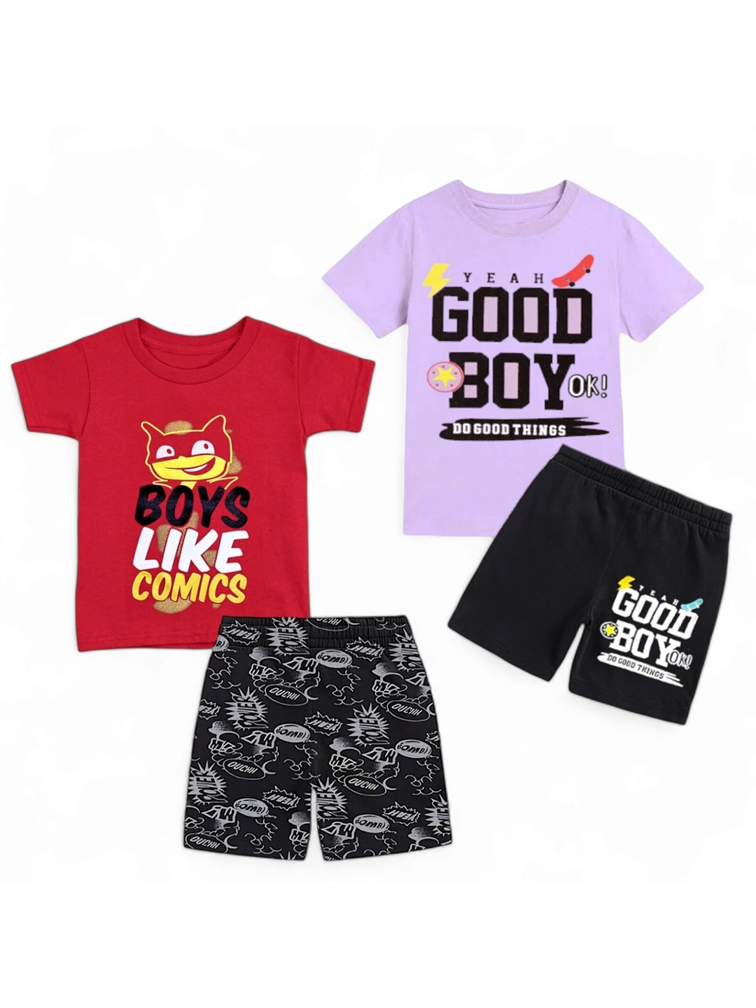 

BAESD Kids Pack of 2 Printed Pure Cotton T-shirt With Shorts, Purple