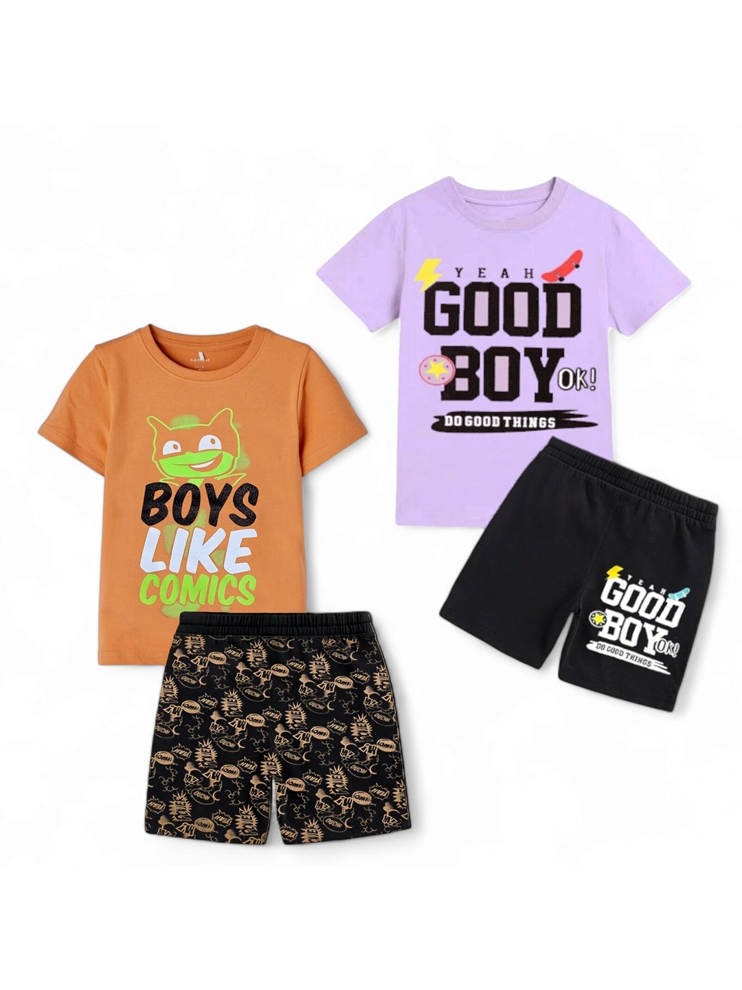 

BAESD Kids Pack of 2 Printed Pure Cotton T-shirt With Shorts, Purple