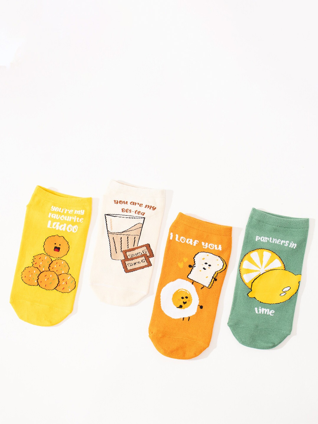 

Thela Gaadi Unisex Pack Of 4 Patterned Low-cut Ankle Length Socks, Yellow