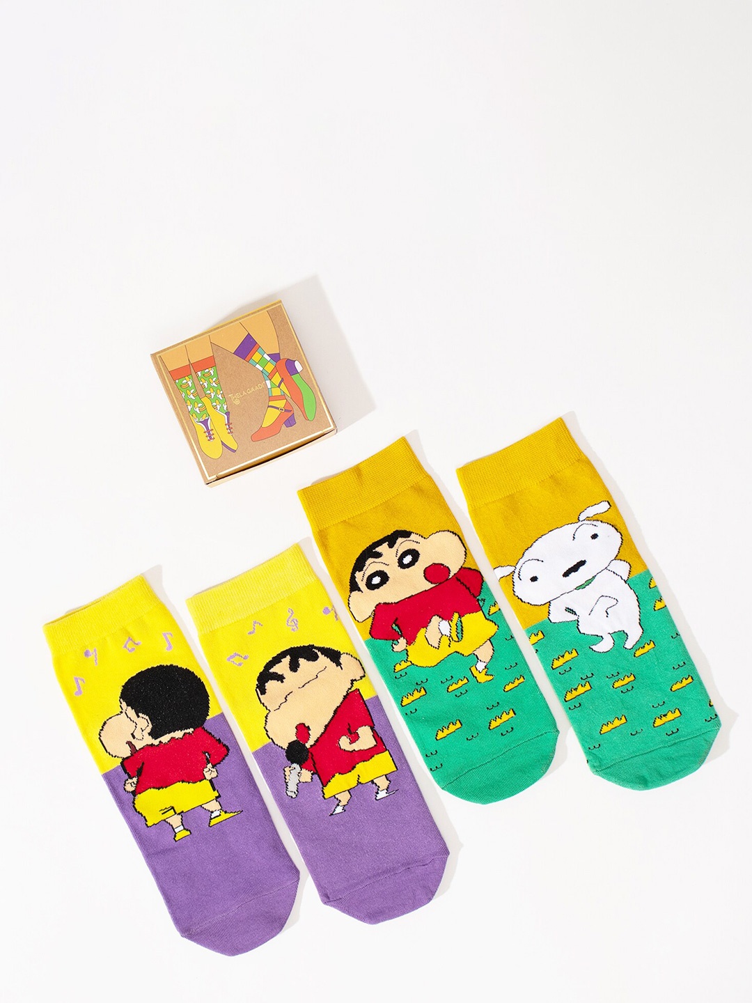 

Thela Gaadi Pack Of 2 Shinchan Print Ankle-Length Socks, Green