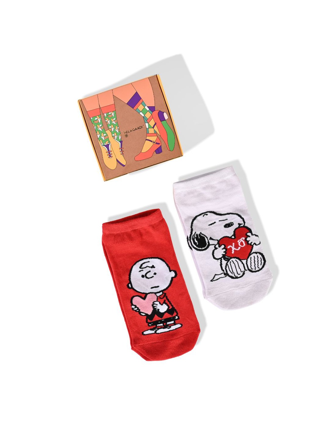 

Thela Gaadi Pack Of 2 Peanuts Snoopy Patterned Low-Cut Ankle Socks, Red