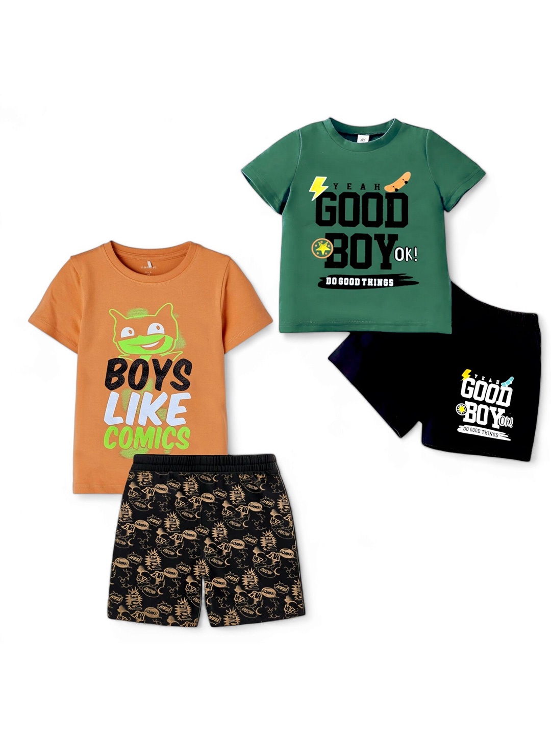

BAESD Unisex Kids Printed T-shirt with Shorts, Green
