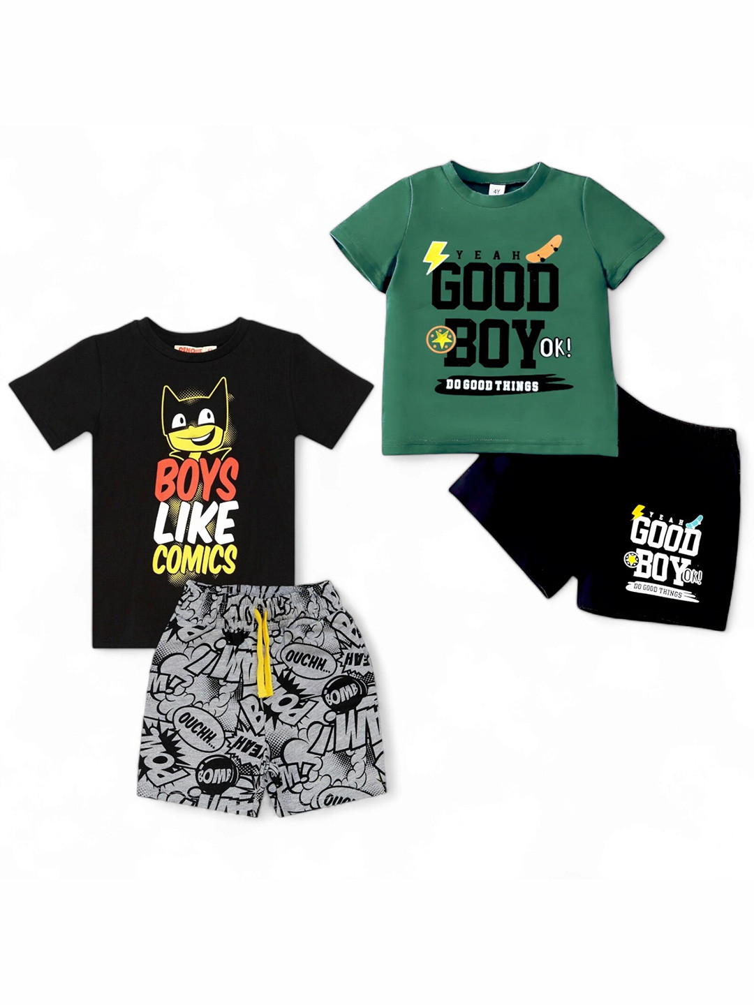 

BAESD Unisex Kids Printed T-shirt with Shorts, Black