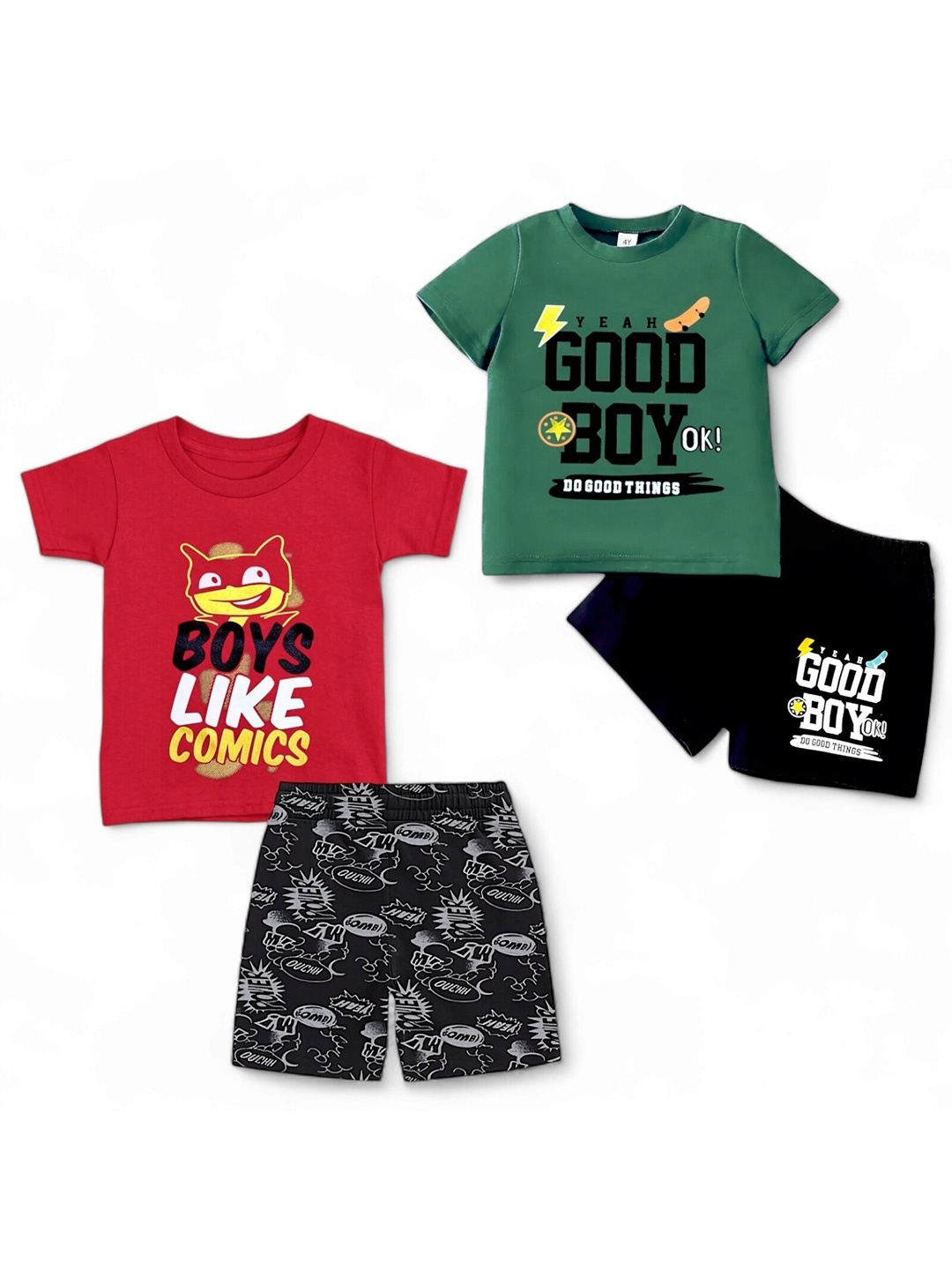 

BAESD Pack Of 2 Infant Boys Typography Printed Pure Cotton T-shirt With Shorts, Red