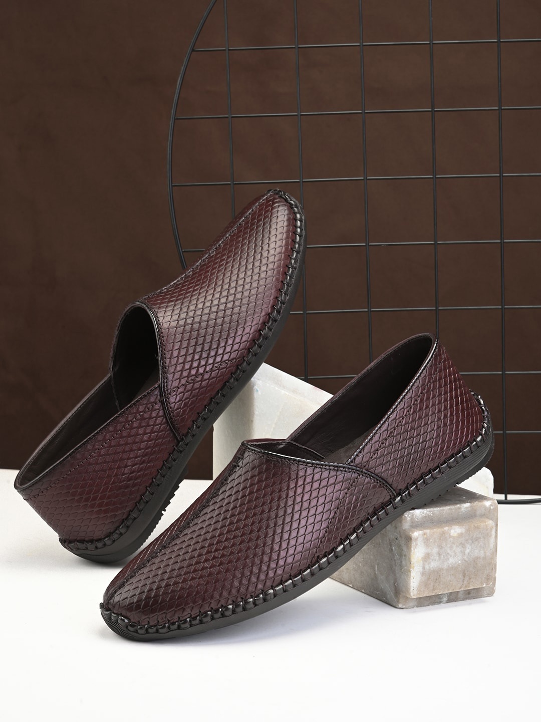 

pelle albero Men Textured Leather Mojaris, Brown